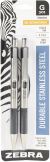 Zebra G301 Stainless Steel Gel Retractable Pen 2 Pkg Black Ink 0.7mm Medium Point